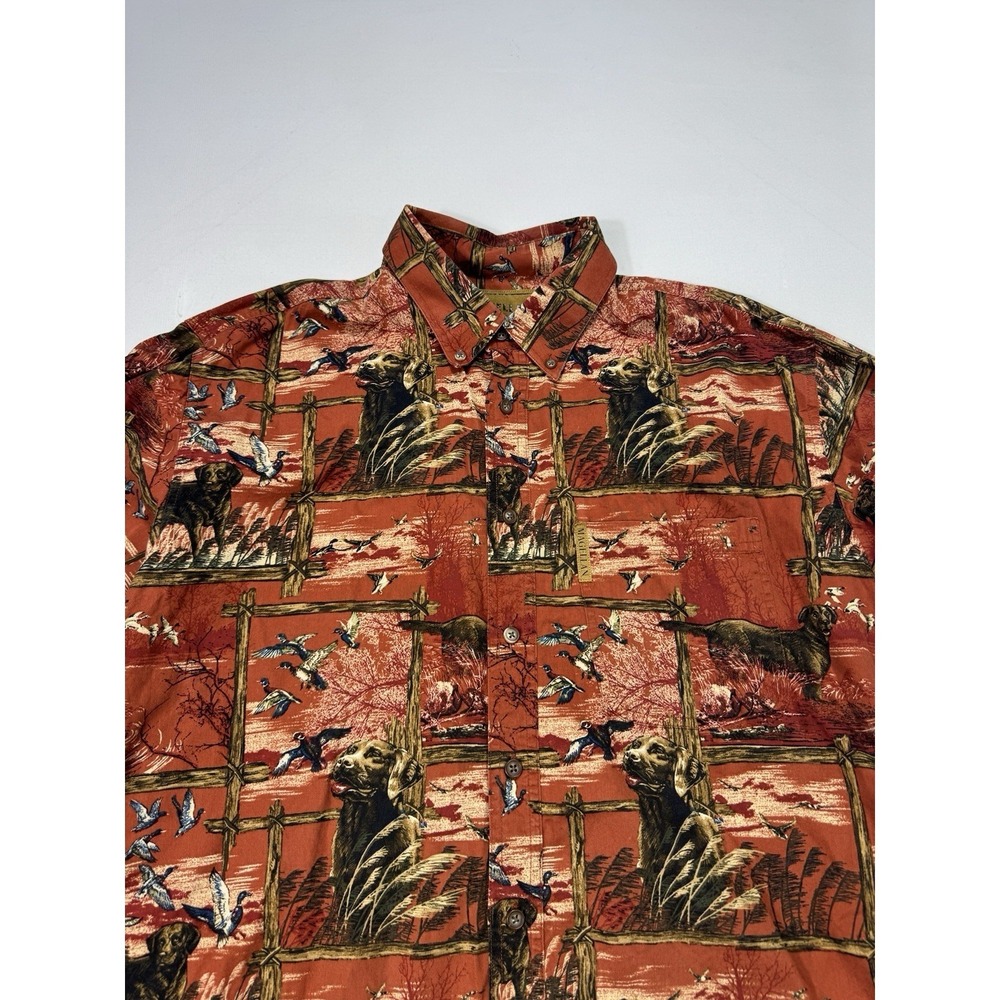 Magellan Sportswear Shirt Men Large Bird Dog Hunting AOP Button Down Outdoor Red
